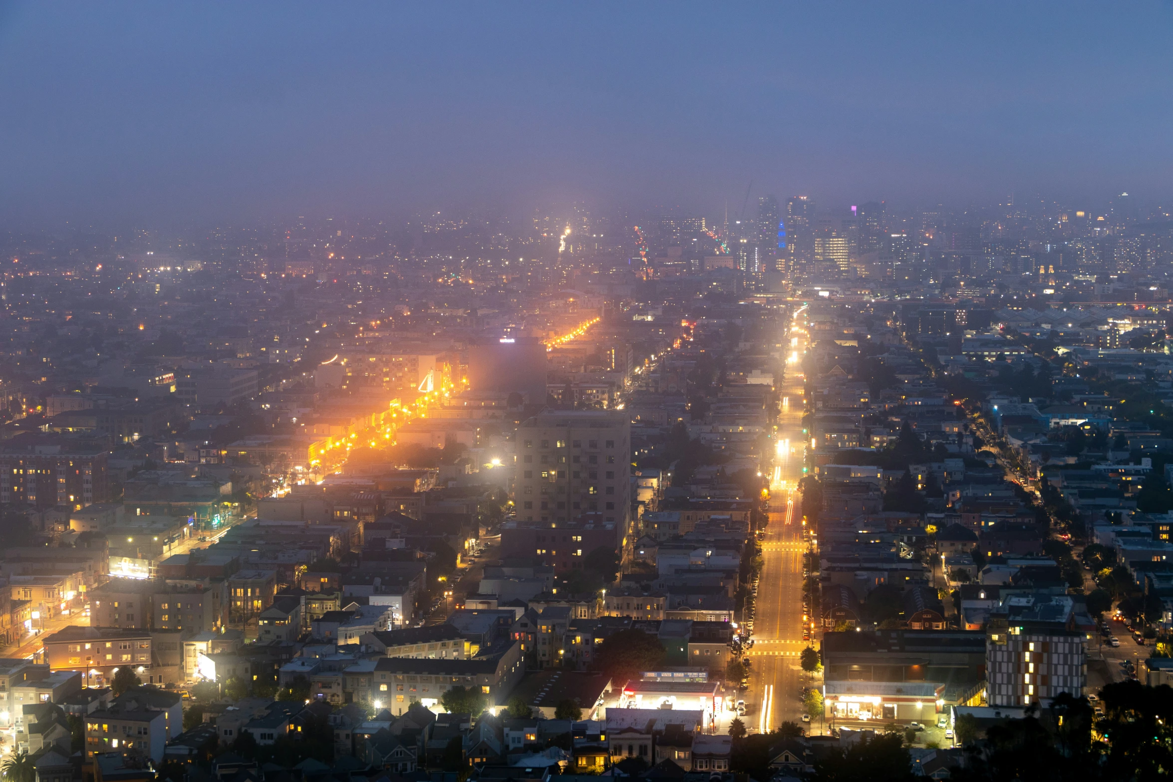 a night view of some city street lights