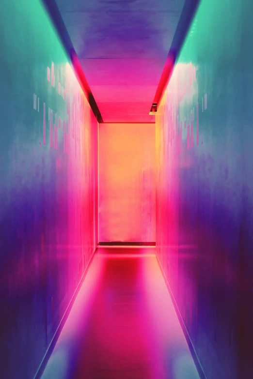 a bright colored hallway is going through a tunnel