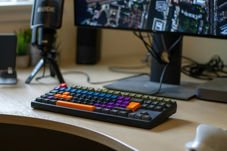 there is a large computer keyboard and computer monitor on the desk