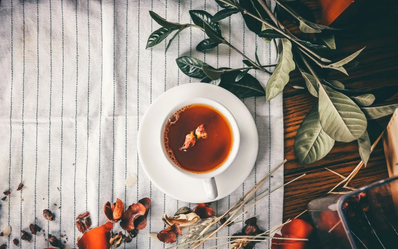 tea on a table with fresh flowers