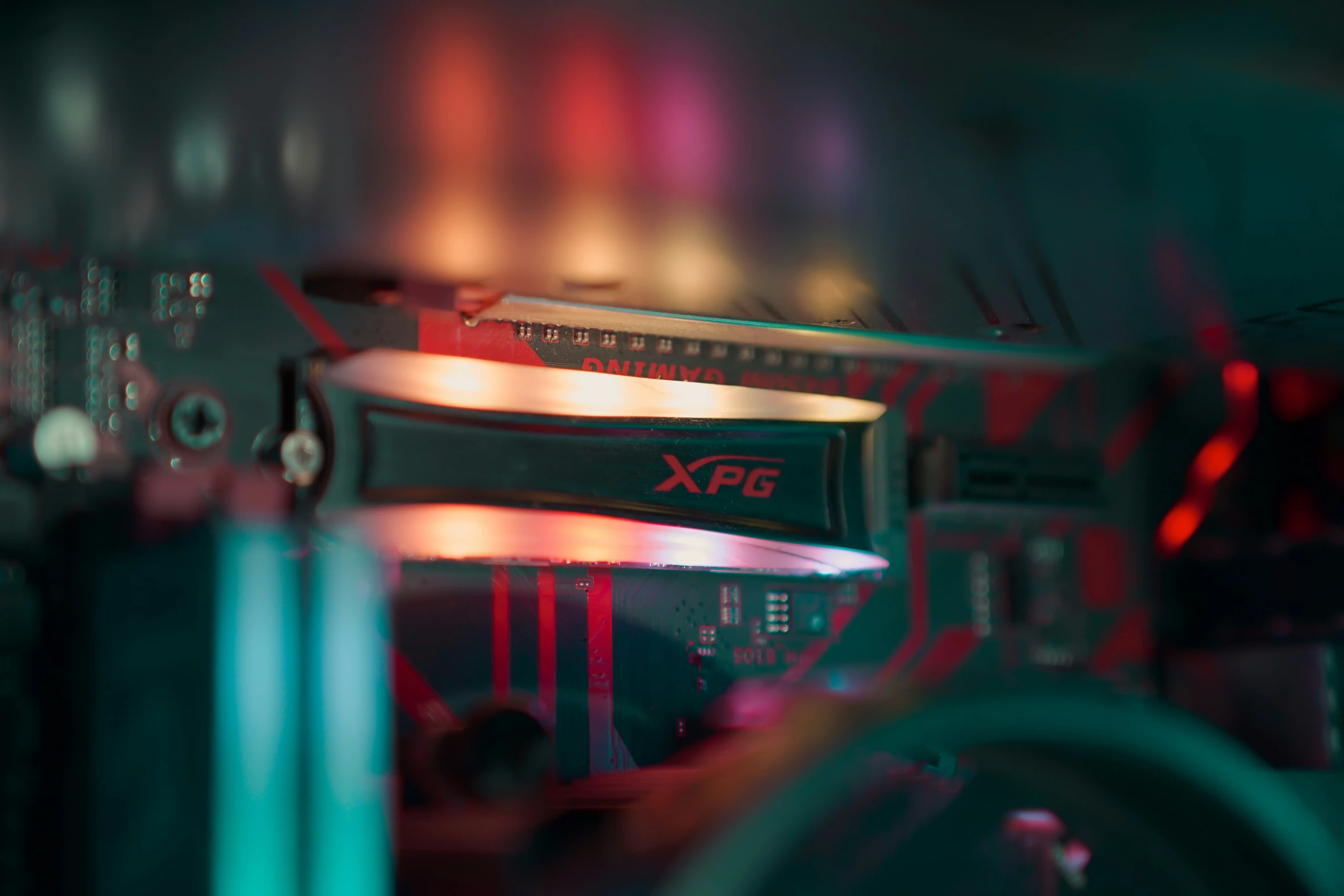 a picture of an electronic processor with some lights on