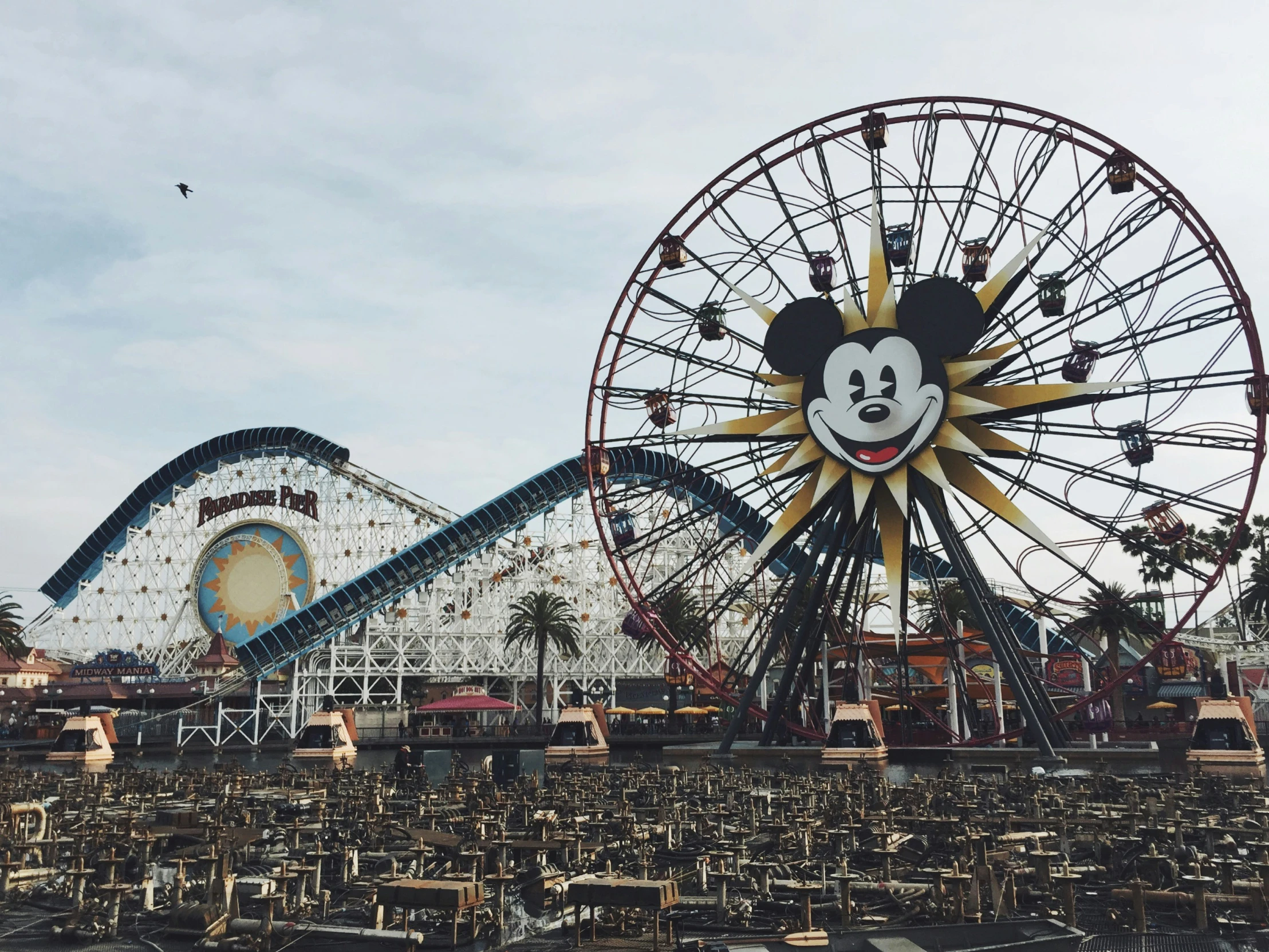 a close up of a carnival wheel and ferris wheel