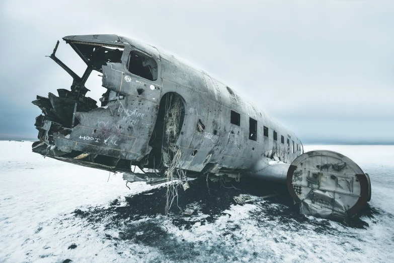 an airplane has its propeller broken on snow