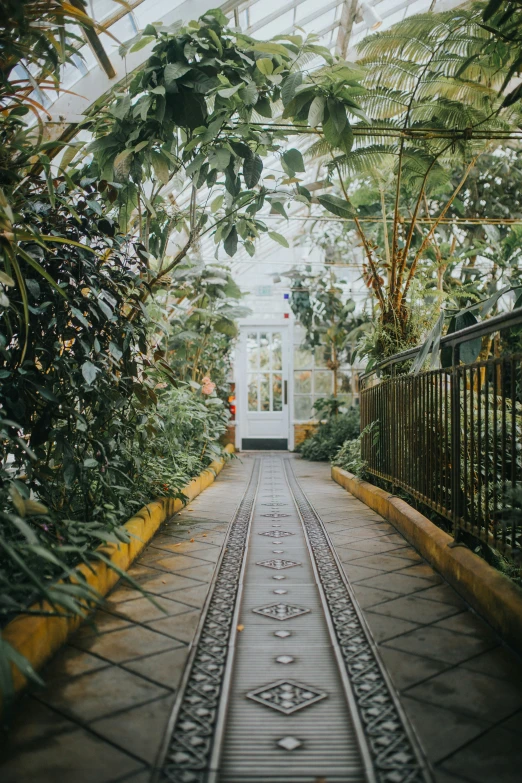 an image of walkway made of railroad tracks