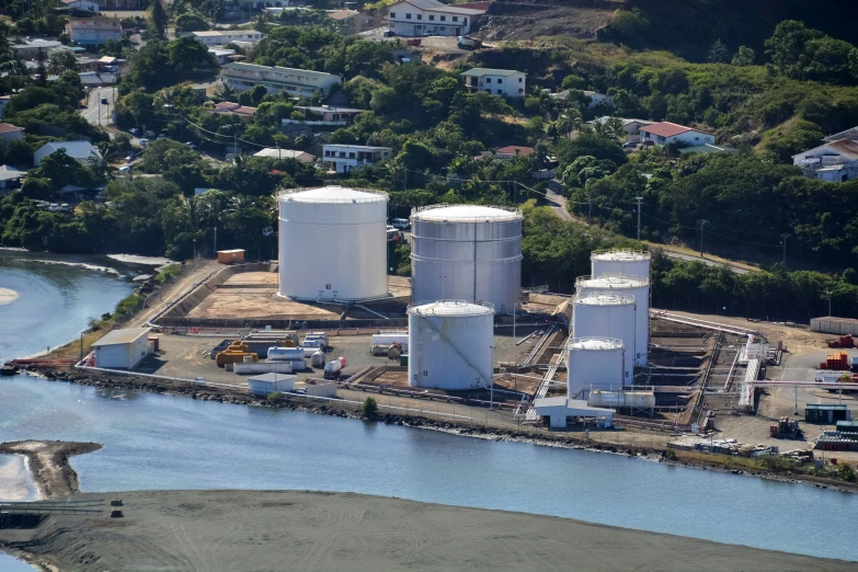 an aerial s of several large water tanks and tanks