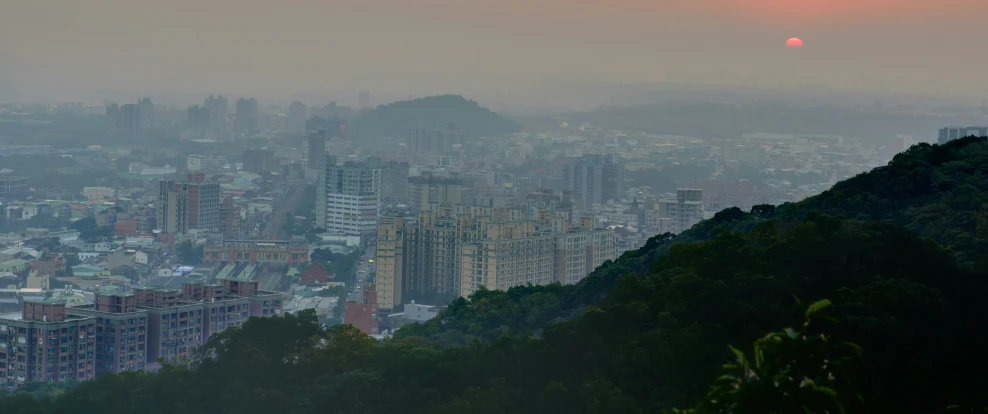 city buildings seen from high up on top of a hill