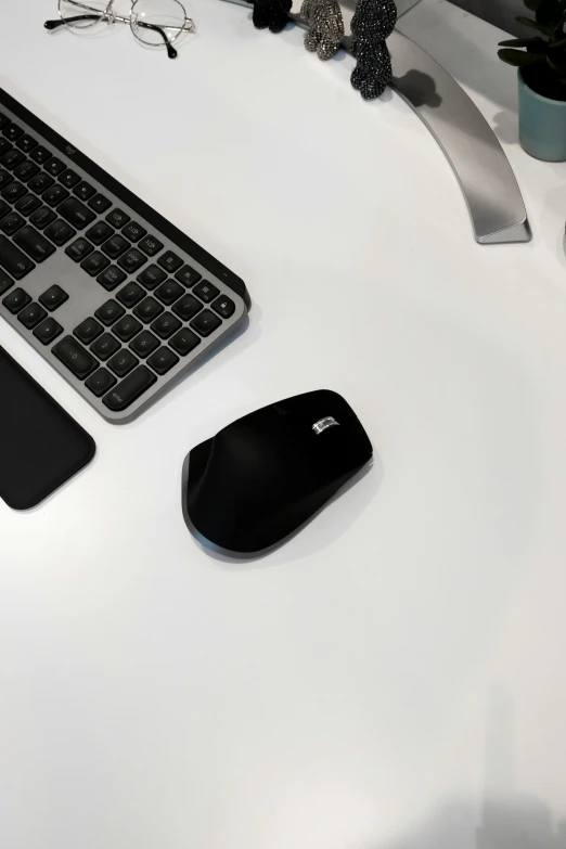 an apple keyboard and mouse is set up next to each other