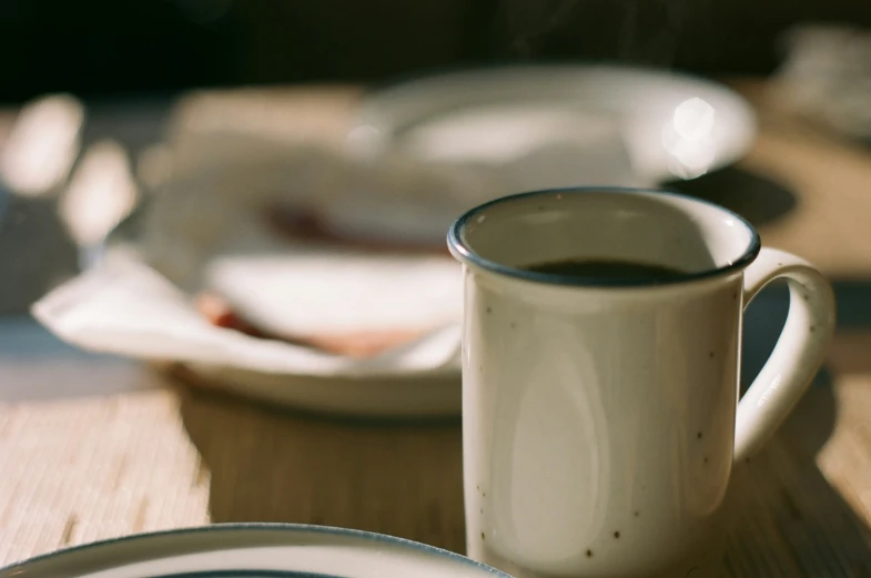 there is a coffee cup sitting on a table