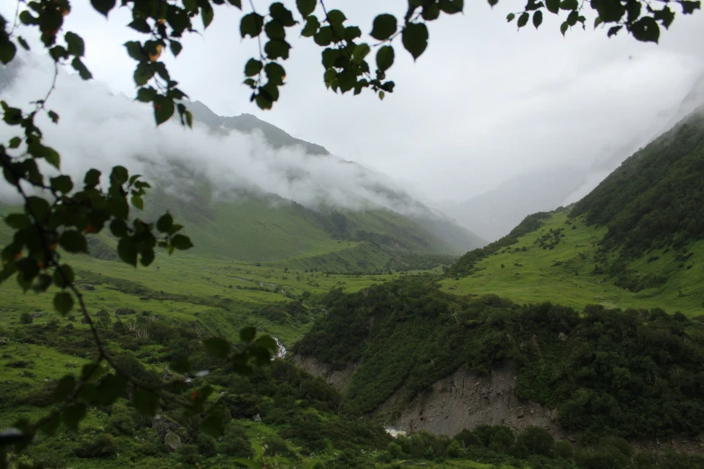 the hills are covered in mist as the clouds roll in