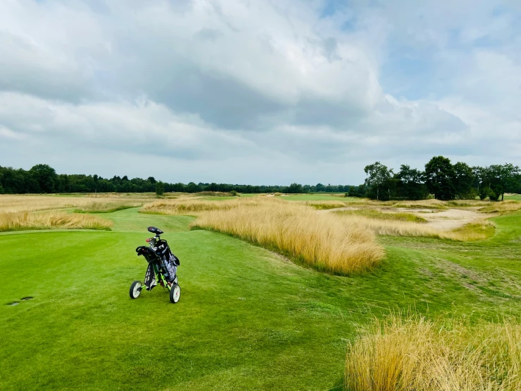 the guy on the motorcycle is playing golf