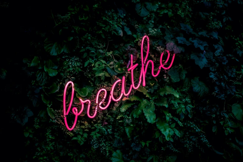 a neon sign that says the breathe