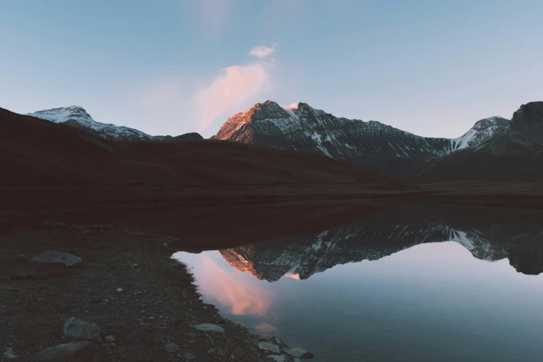 there is an image of the reflection of mountains in the water