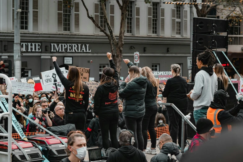 the protesters on the street in protest against racism