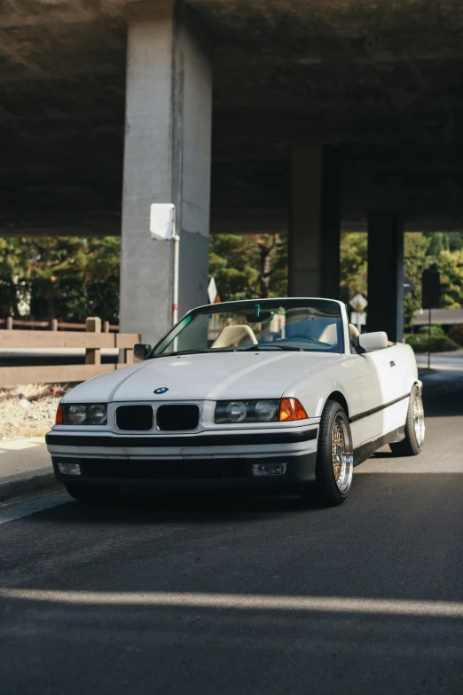 a white bmw sports convertible car in a parking lot