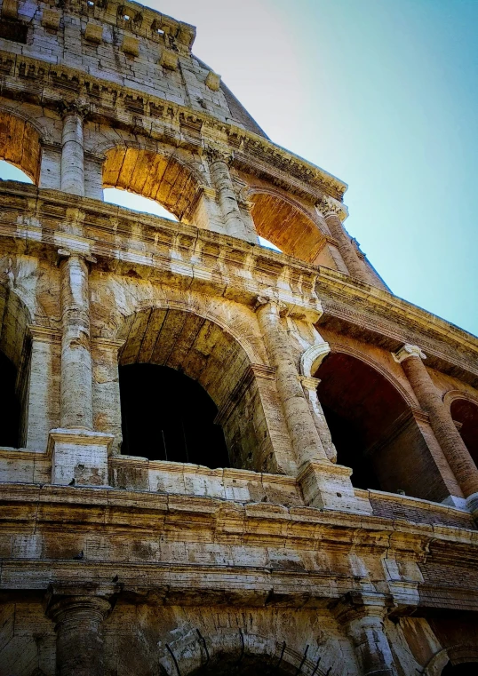 the inside of a very old building with columns