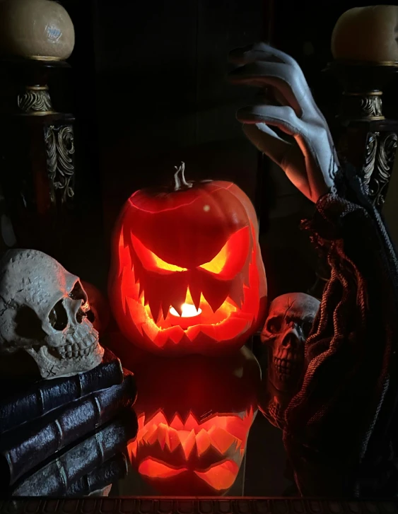 a carved halloween pumpkin with a jack o lantern
