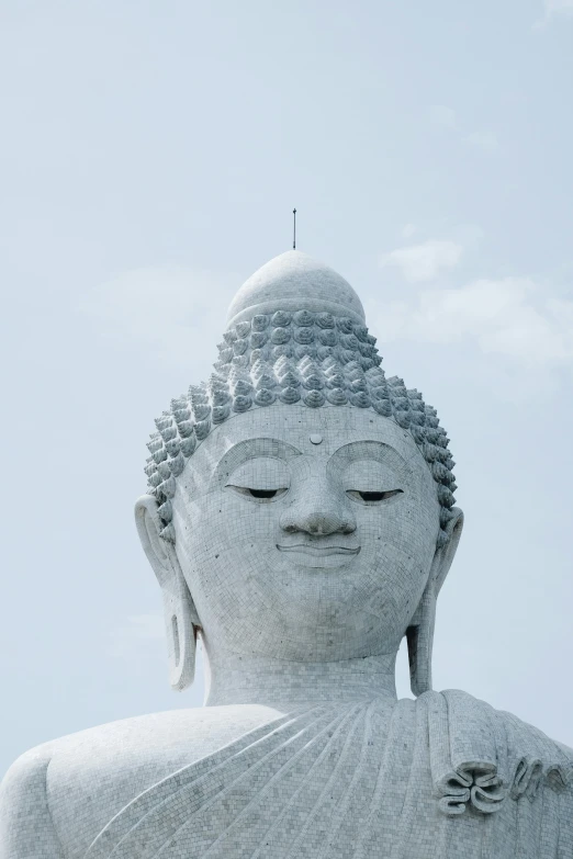 buddha statue with a clock and a blue sky background