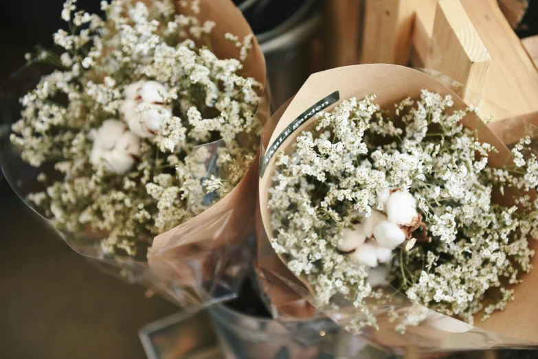 some very pretty flowers wrapped in plastic wrap