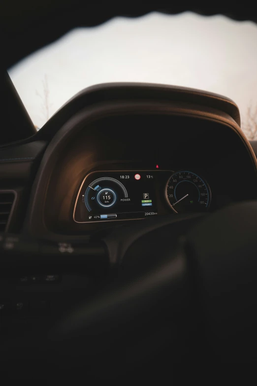 dashboard view of a modern vehicle in daylight