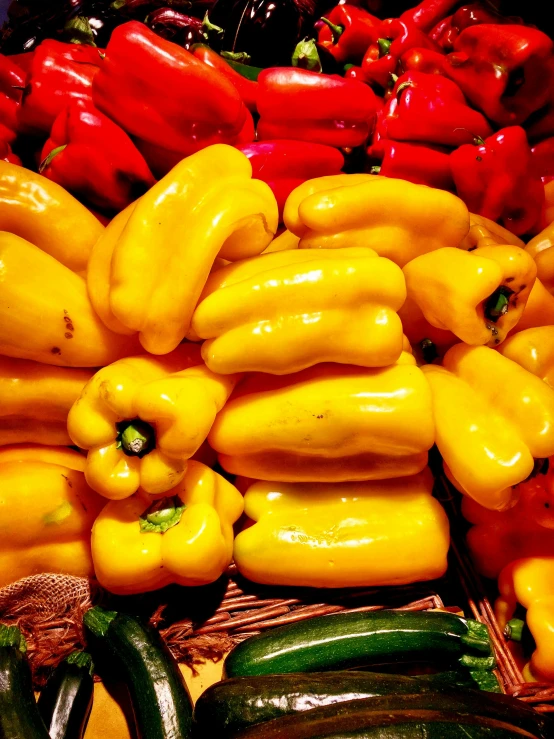 various vegetables on display together at a market