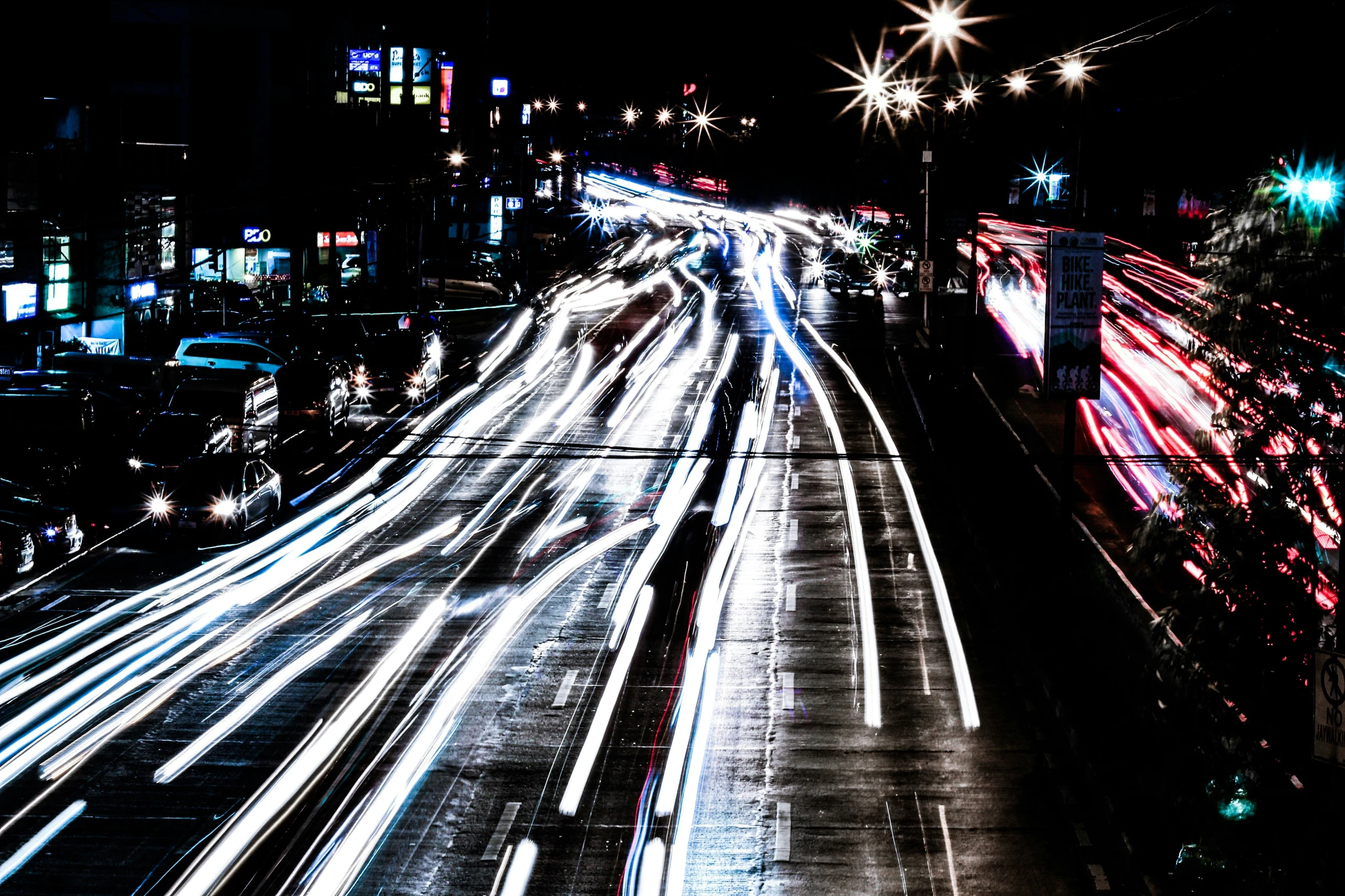 a long time exposure of a city street at night