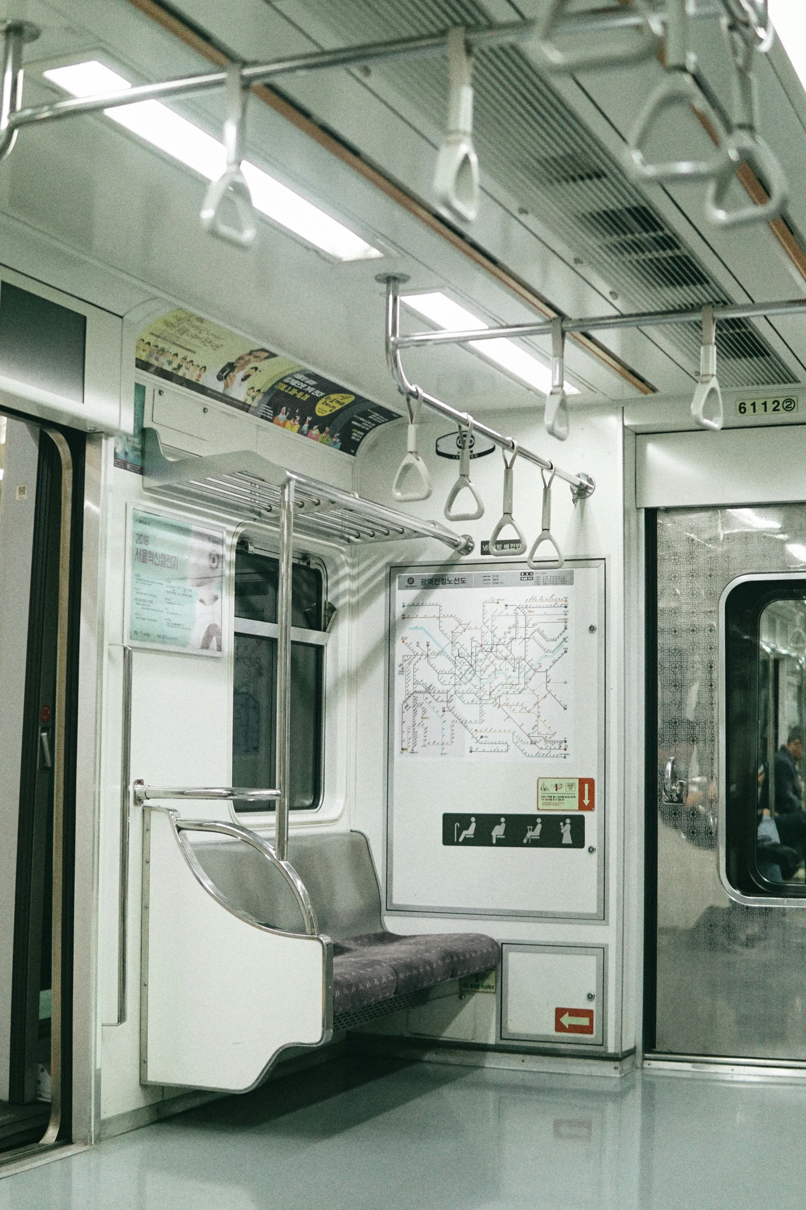 a subway car that has no passengers in it