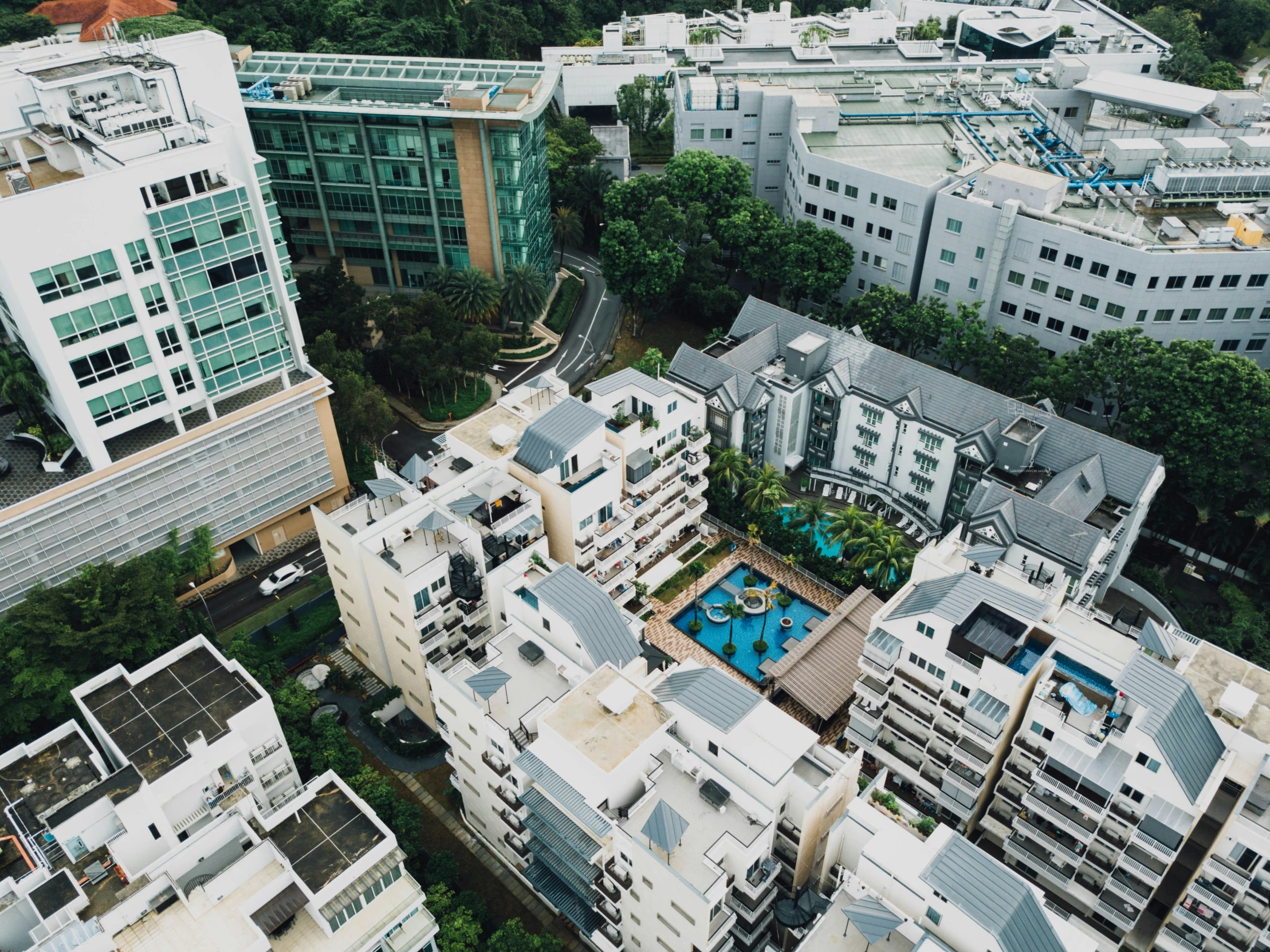 an aerial view of a residential area in the city