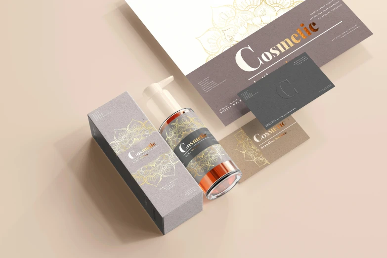 packaging and business card mock up on the side of a product