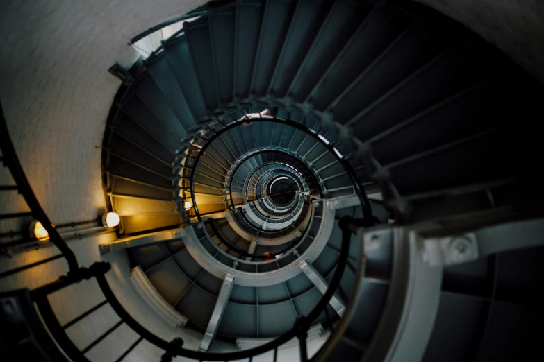 a spiral staircase is seen from the inside