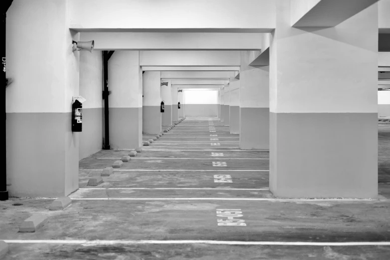 the interior of an empty parking garage