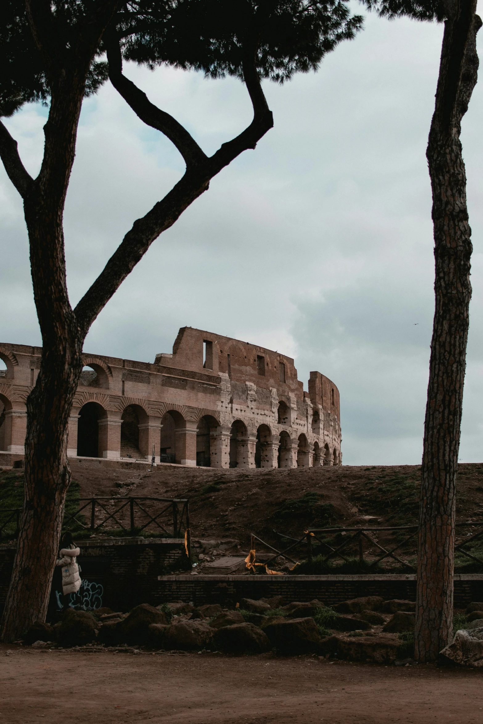 the old ruin and trees are next to each other