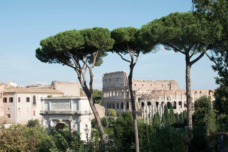 an image of a ancient building and trees