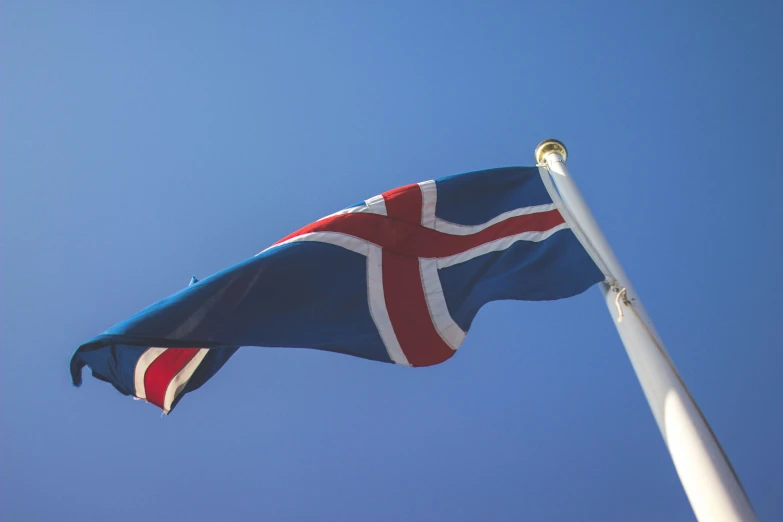 the flag of the united kingdom is flying in a blue sky