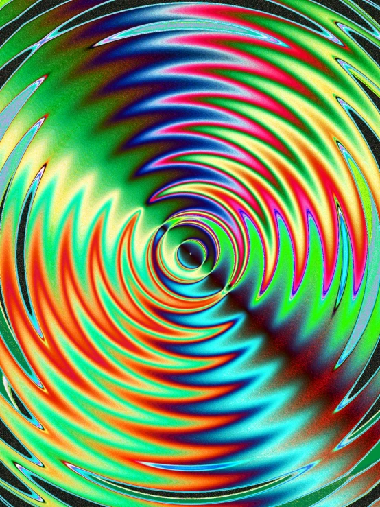 a psychedelic spiral with red, blue and green shapes