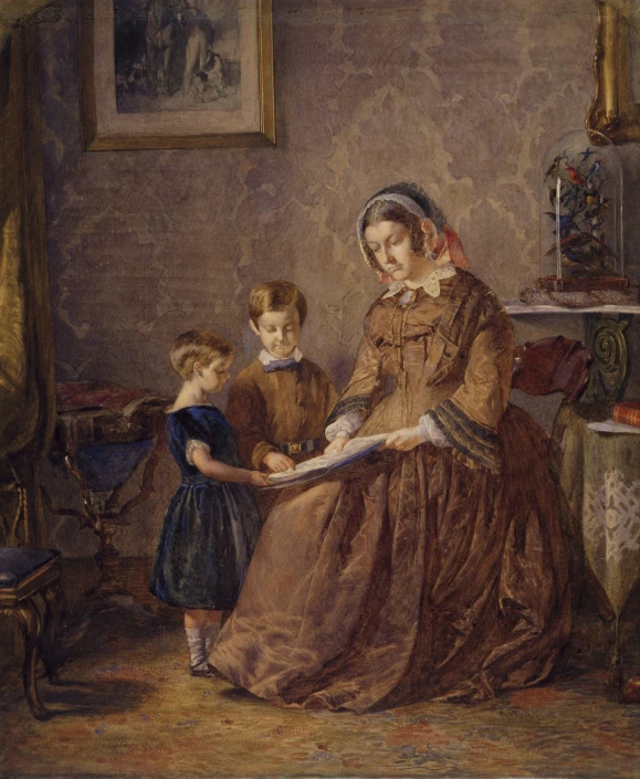 an image of a mother reading to two children