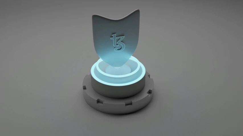 a futuristic 3d model of a paperweight with a blue light