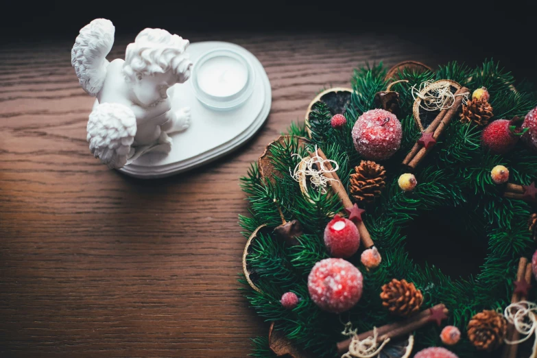 a table with some christmas decorations on it