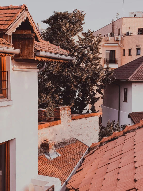 the roofs of two buildings in the city