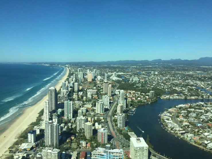 the city is on the edge of the beach