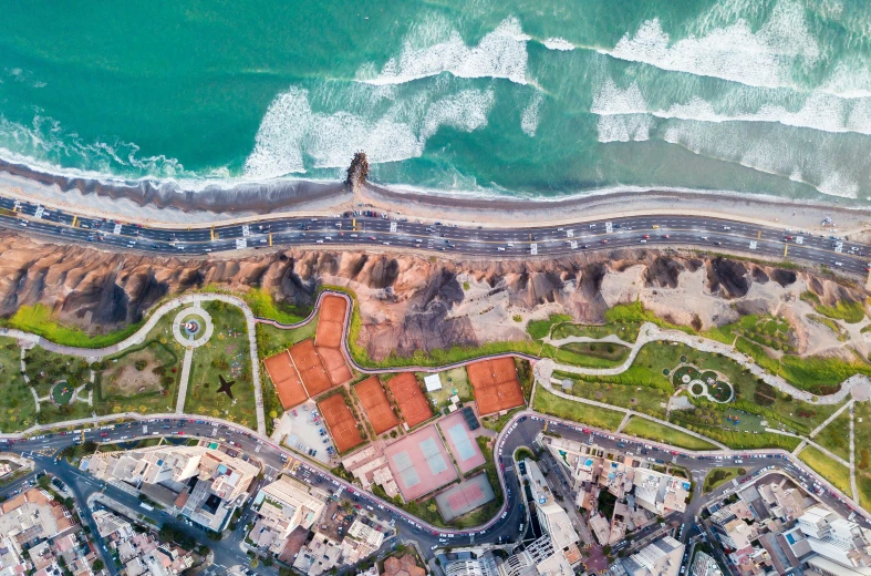 an aerial view of a coastline near the ocean