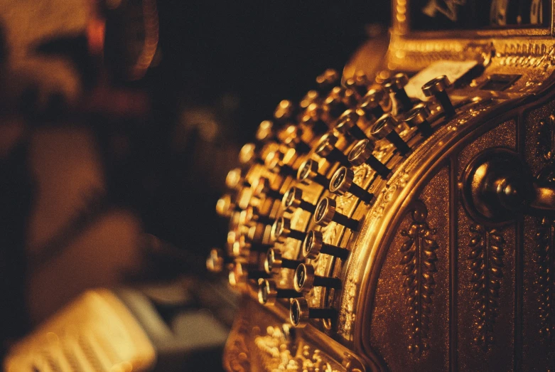 an ornate door with many small gold chains on it