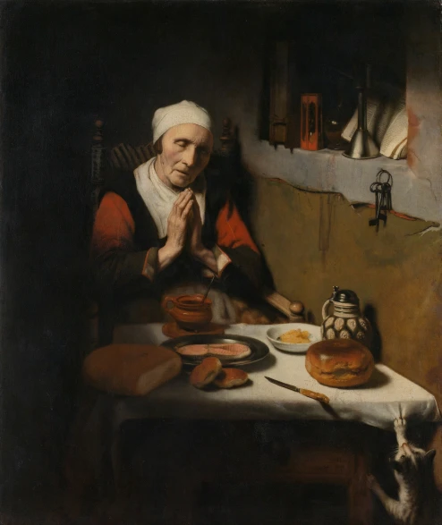 a painting of an elderly gentleman having a breakfast