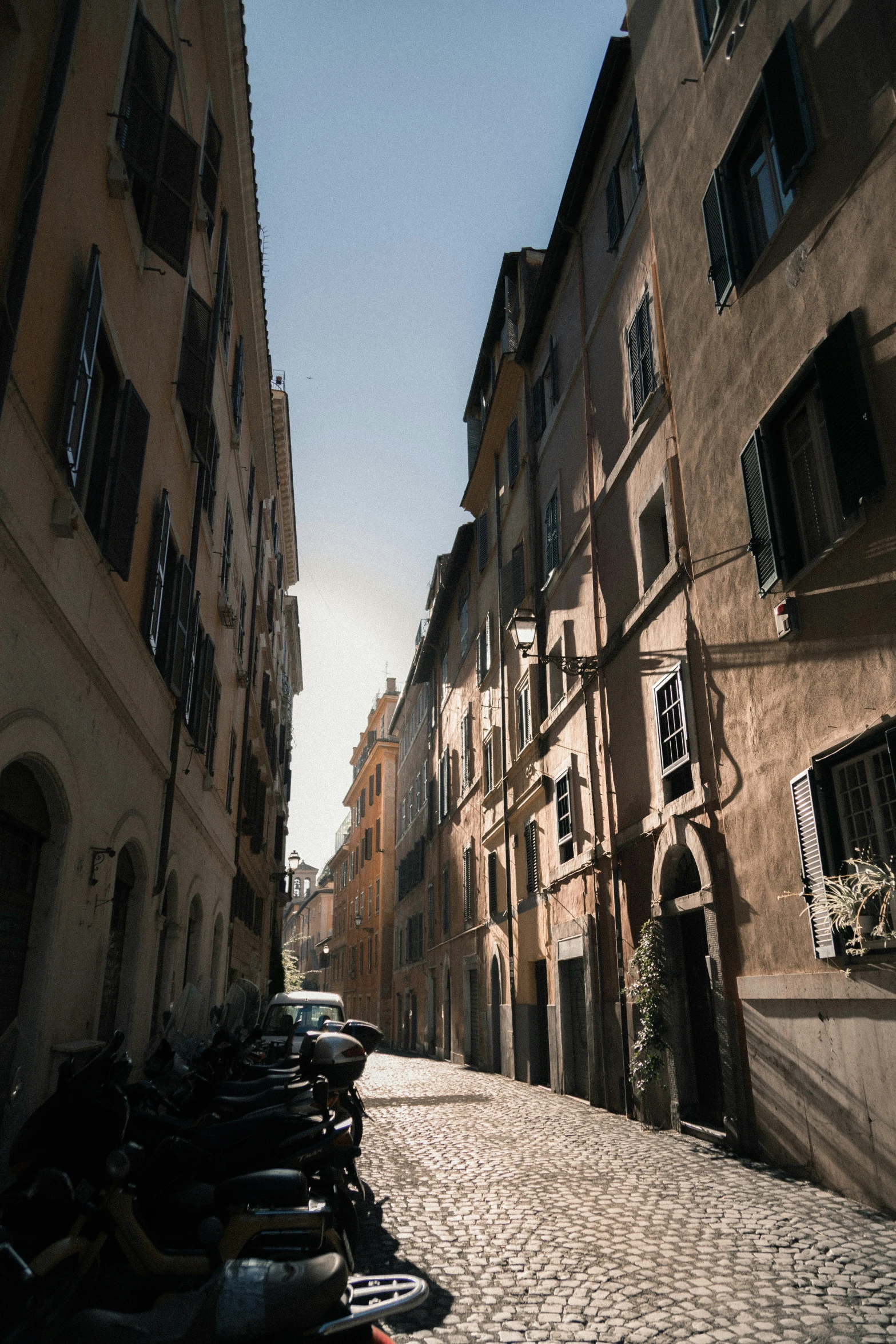 the road is lined with cobblestone pavement