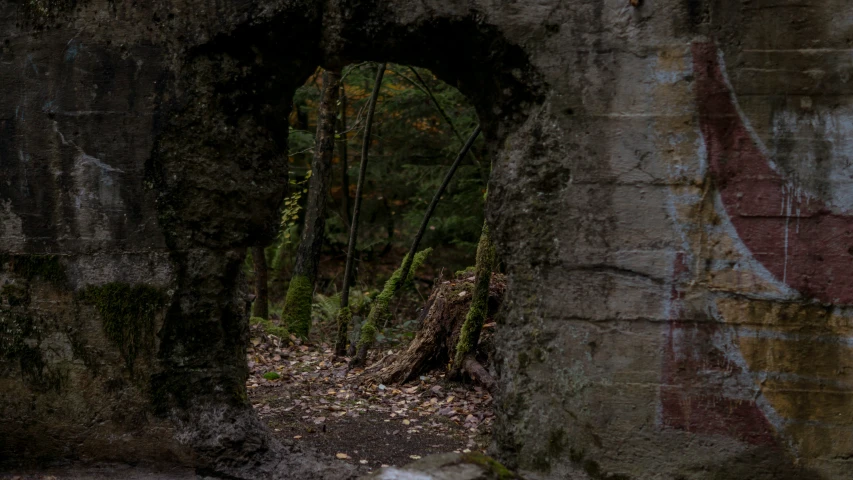 this old brick wall has been carved into the ground