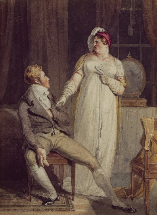 a painting of a man touching a womans neck