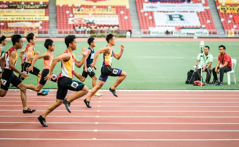 the athletes are competing in a competitive race