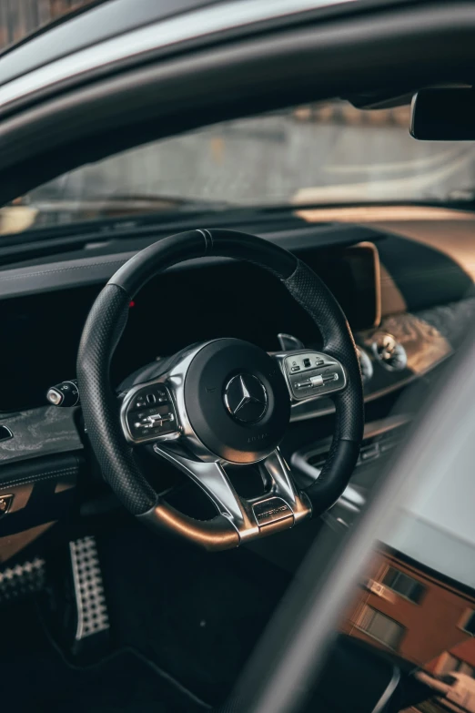 the inside of a sports car with the dashboard showing