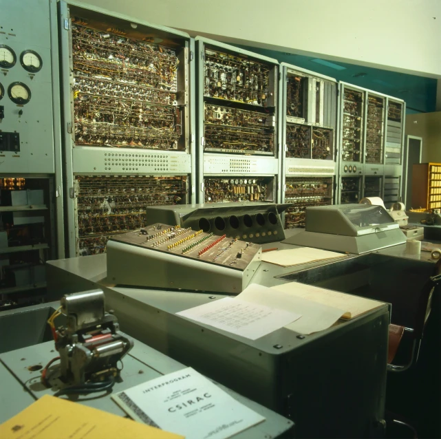 an electronics laboratory with many electronic devices on display