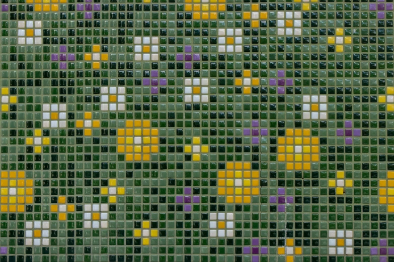 an image of a pixellated mosaic with flowers on it