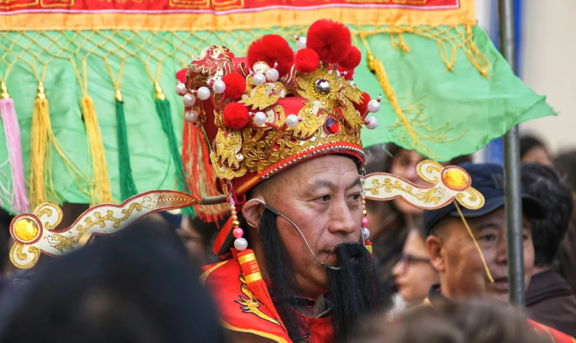 a man in a chinese crown with elaborate hair combs